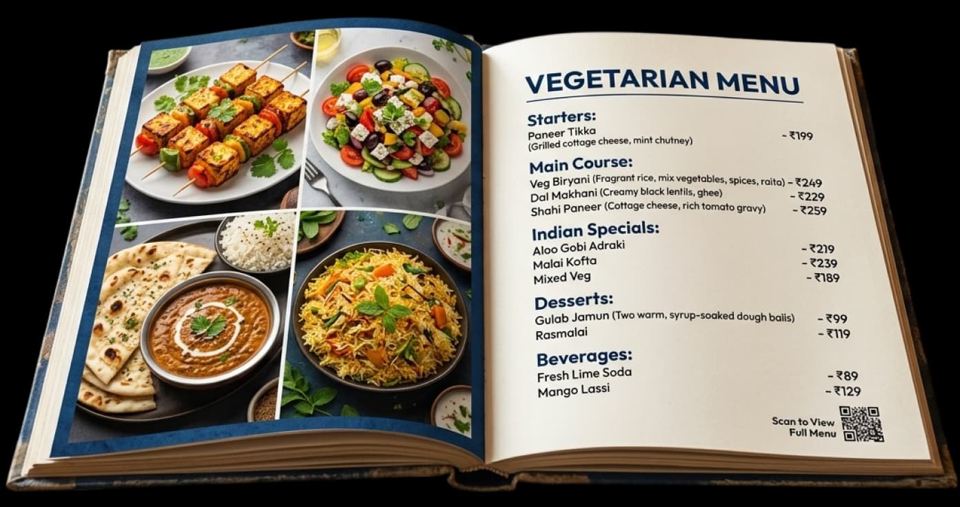 Restaurant Menu Book With QR Code Access