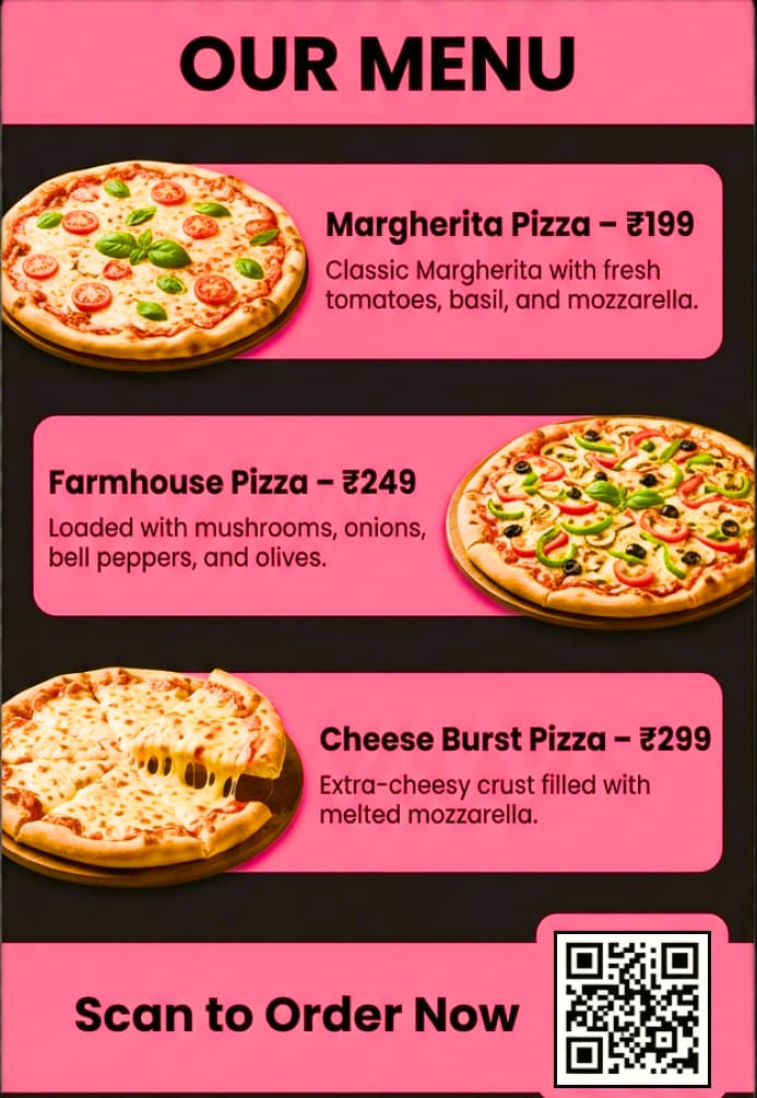 Wall Menu Board With QR Code Ordering
