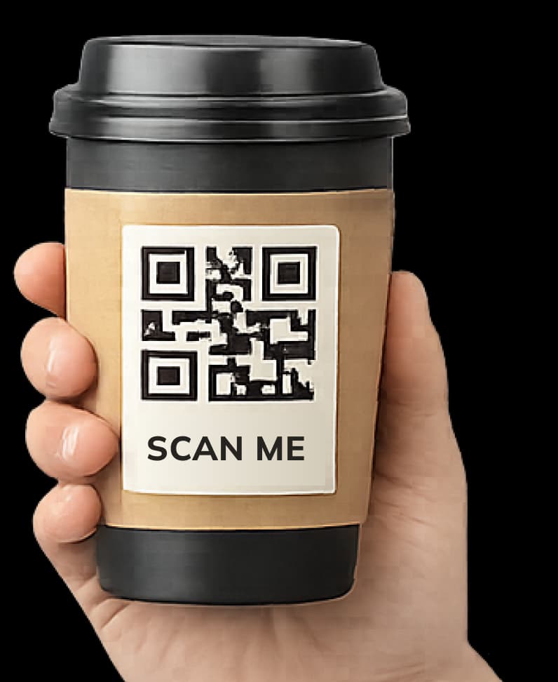 Coffee Cup QR Label Closeup