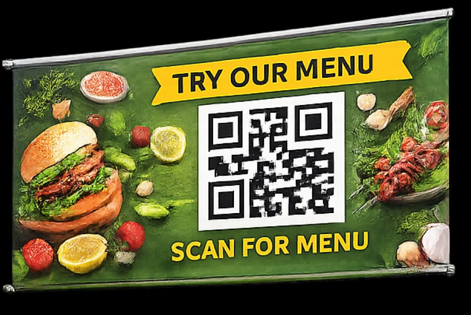 Restaurant Menu QR Code Banner Restaurant Menu QR Code Banner